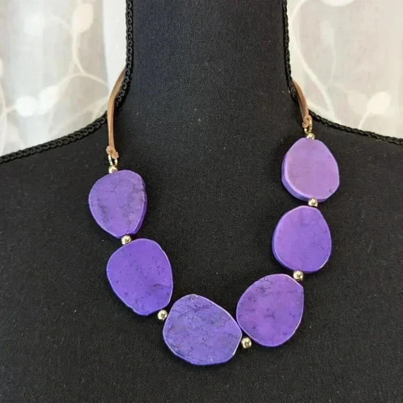 Park Lane Vineyard Necklace, Purple Turquoise with Vegan Leather - Picture 1 of 4